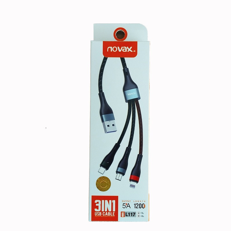 کابل تبدیل USB به microUSB/لایتنینگ/USB-C نواکس مدلL117 طول 1.2 متر