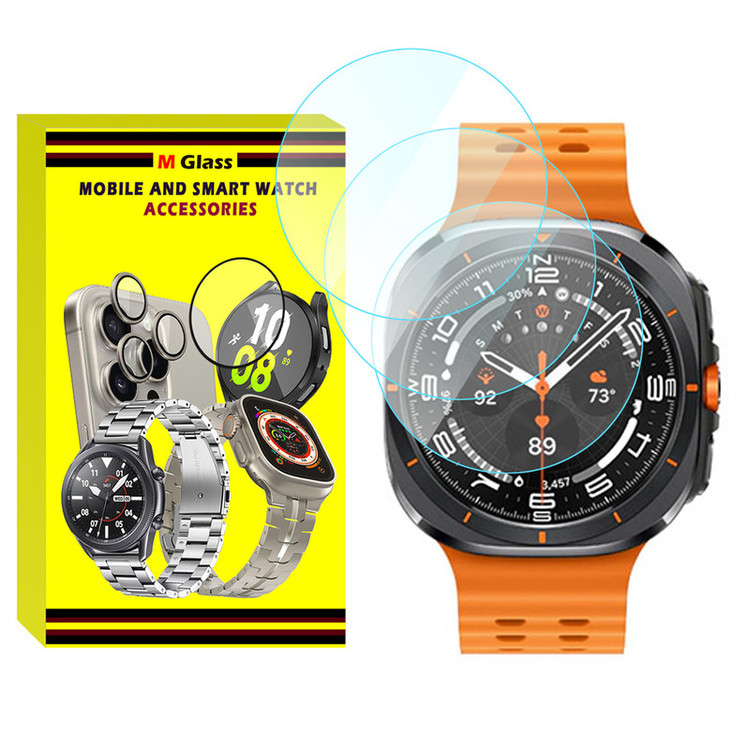 محافظ صفحه نمایش شیشهای امگلس مدل Glass-MG مناسب برای ساعت هوشمند سامسونگ Galaxy Watch 7 Ultra 47mm بسته سه عددی