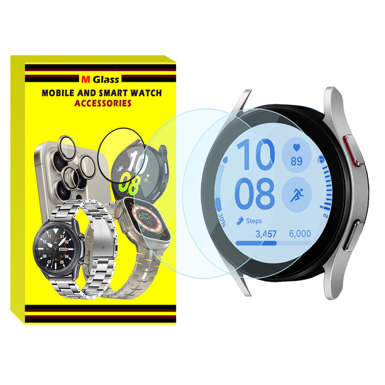 محافظ صفحه نمایش شیشهای امگلس مدل Glass-MG مناسب برای ساعت هوشمند سامسونگ Galaxy Watch FE بسته دو عددی