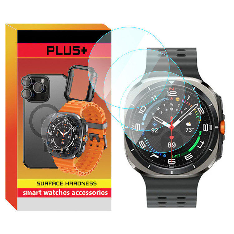 محافظ صفحه نمایش شیشهای پلاس مدل Glass-PL مناسب برای ساعت هوشمند سامسونگ Galaxy Watch 7 Ultra 47mm بسته سه عددی