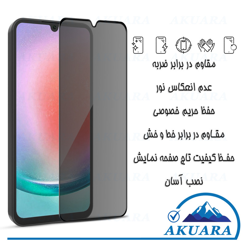 محافظ صفحه نمایش حریم شخصی آکوآرا مدل PRV AKU مناسب برای گوشی موبایل سامسونگ Galaxy A16 مجموعه دو عددی