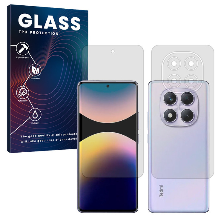 محافظ صفحه نمایش شفاف گلس مدل Resistant مناسب برای گوشی موبایل شیائومی Redmi Note 14 Pro 4G به همراه محافظ پشت گوشی