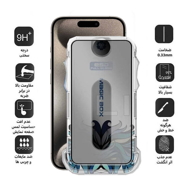 محافظ صفحه نمایش حریم شخصی اپیکوی لیتوو مدل Lion Privacy Easy Install مناسب برای گوشی موبایل اپل iPhone 15 Pro Max به همراه کیت نصب