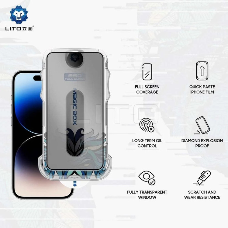 محافظ صفحه نمایش حریم شخصی اپیکوی لیتوو مدل Lion Privacy Easy Install مناسب برای گوشی موبایل اپل iPhone 15 Pro Max به همراه کیت نصب