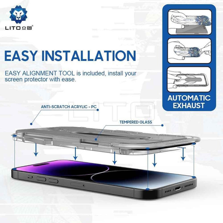 محافظ صفحه نمایش حریم شخصی اپیکوی لیتوو مدل Lion Privacy Easy Install مناسب برای گوشی موبایل اپل iPhone 15 Pro Max به همراه کیت نصب