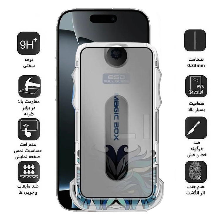 محافظ صفحه نمایش حریم شخصی اپیکوی مدل Lion Privacy Easy Install مناسب برای گوشی موبایل اپل iPhone 16 Pro Max به همراه کیت نصب