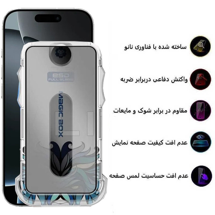 محافظ صفحه نمایش حریم شخصی اپیکوی مدل Lion Privacy Easy Install مناسب برای گوشی موبایل اپل iPhone 16 Pro Max به همراه کیت نصب
