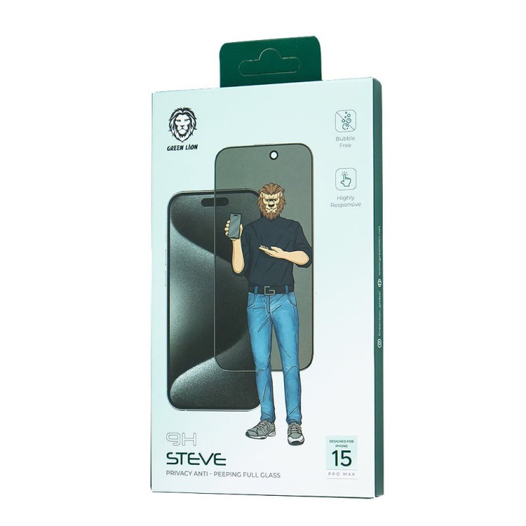 محافظ صفحه نمایش حریم خصوصی گرین لاین مدل 9H Steve privacy مناسب برای گوشی موبایل اپل iphone 15 Pro Max