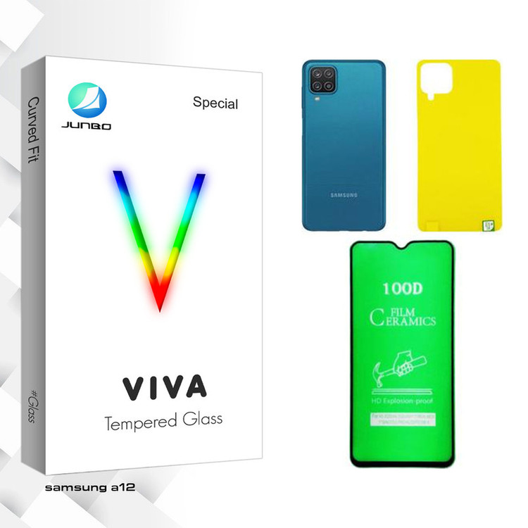 محافظ صفحه نمایش سرامیکی جانبو مدل Viva مناسب برای گوشی موبایل سامسونگ Galaxy A12 به همراه محافظ پشت گوشی