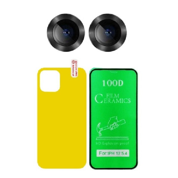 محافظ صفحه نمایش سرامیکی مدل 2CRN مناسب برای گوشی موبایل اپل iPhone 12 به همراه محافظ پشت گوشی و محافظ لنز دوربین