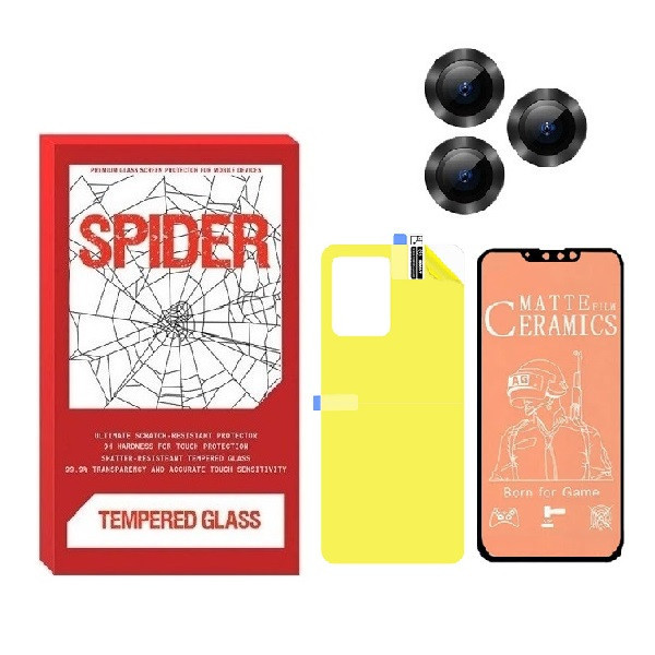 محافظ صفحه نمایش سرامیکی مات اسپایدر مدل 2CRN مناسب برای گوشی موبایل اپل iPhone 13 pro max به همراه محافظ پشت گوشی و محافظ لنز دوربین