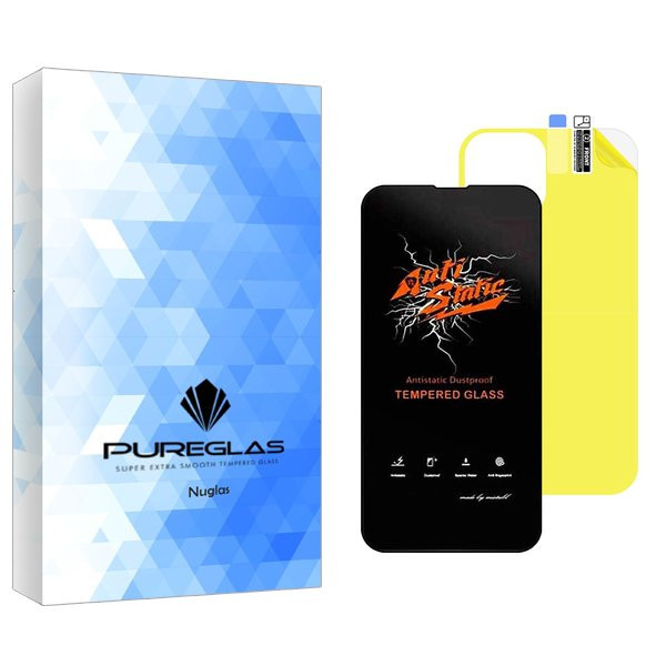 محافظ صفحه نمایش پیور گلس مدل NueGlas Antistatic مناسب برای گوشی موبایل اپل iPhone 13 Pro به همراه محافظ پشت گوشی