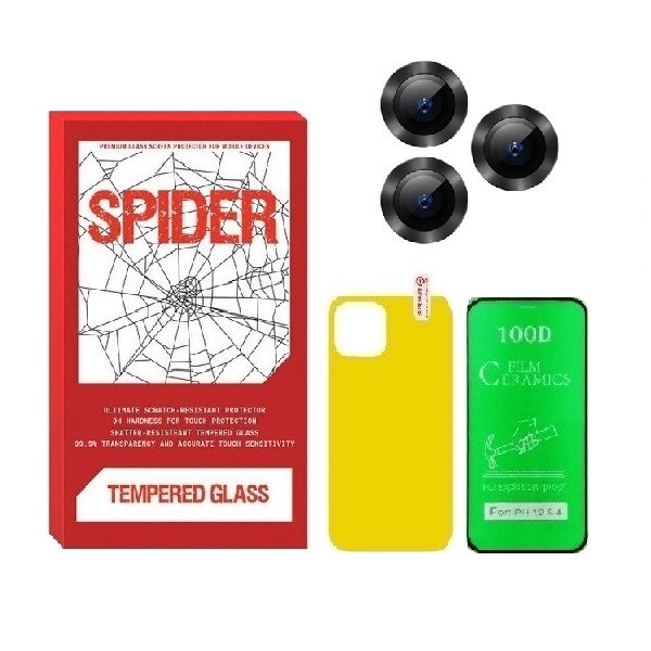 محافظ صفحه نمایش سرامیکی اسپایدر مدل 2CRN مناسب برای گوشی موبایل اپل iPhone 11 pro max به همراه محافظ پشت گوشی و محافظ لنز دوربین