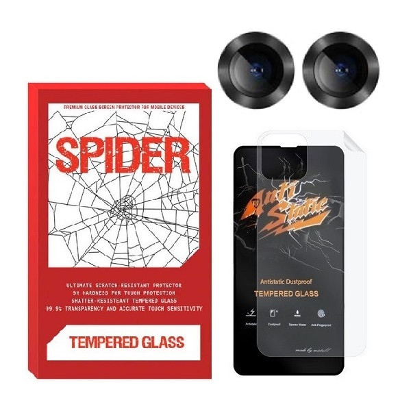 حافظ صفحه نمایش اسپایدر مدل 2ASN مناسب برای گوشی موبایل اپل iPhone 11 به همراه محافظ پشت گوشی و محافظ لنز دوربین