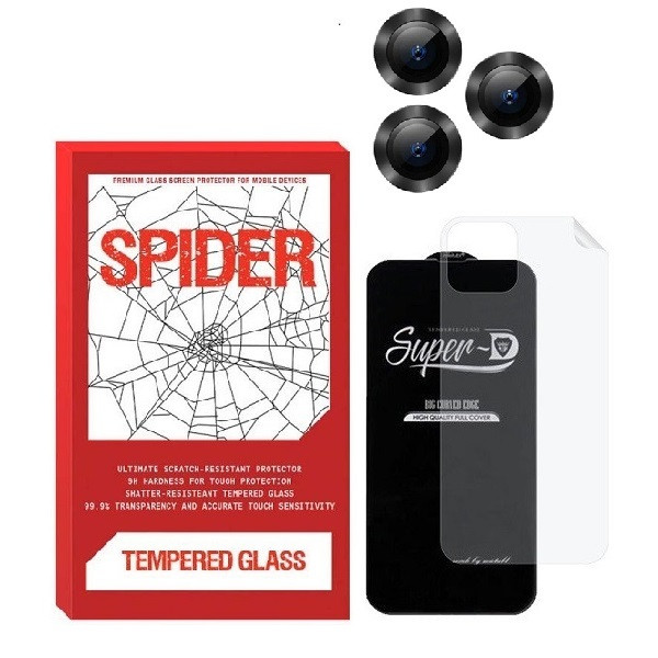 محافظ صفحه نمایش اسپایدر مدل 2SN- مناسب برای گوشی موبایل اپل iPhone 14 Pro max به همراه محافظ پشت گوشی و محافظ لنز دوربین