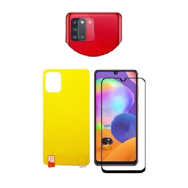 محافظ صفحه نمایش اسپایدر مدل FUL مناسب برای گوشی موبایل Galaxy A31 به همراه محافظ پشت گوشی و محافظ لنز دوربین
