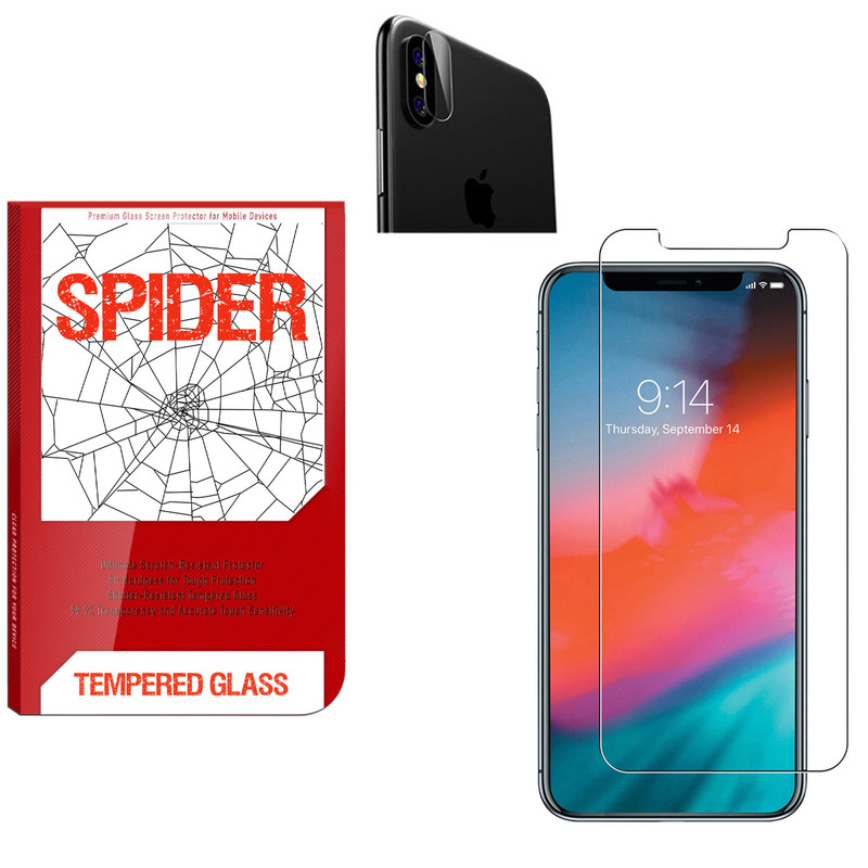 محافظ صفحه نمایش اسپایدر مدل S-TMP002 مناسب برای گوشی موبایل اپل iPhone X / Xs به همراه محافظ لنز دوربین