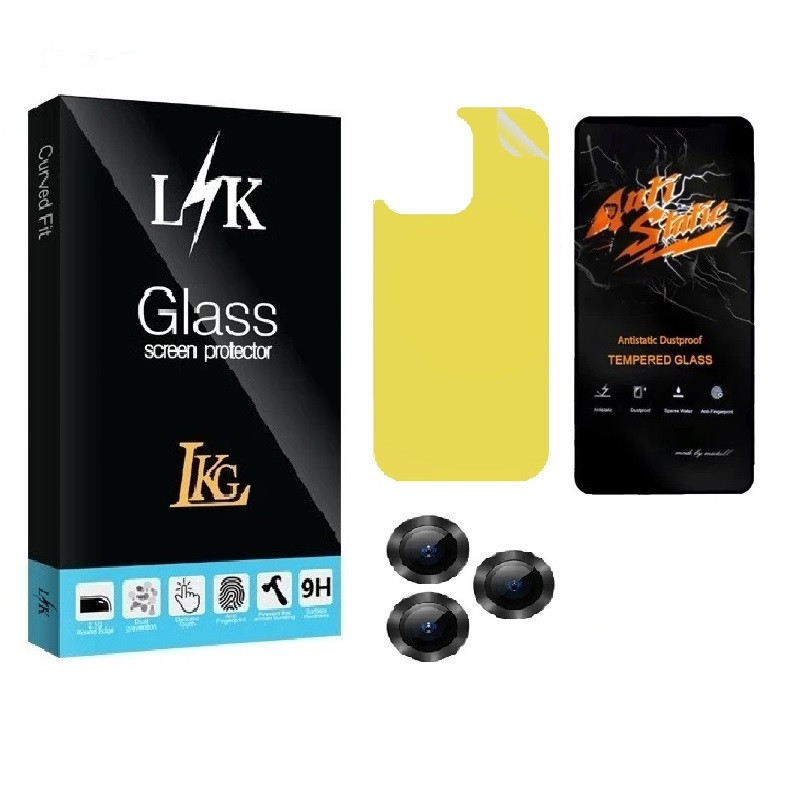 محافظ صفحه نمایش ال کا جی مدل LKK Antistatic مناسب برای گوشی موبایل اپل IPHONE 13 PROMAX به همراه محافظ پشت گوشی ولنز دوربین