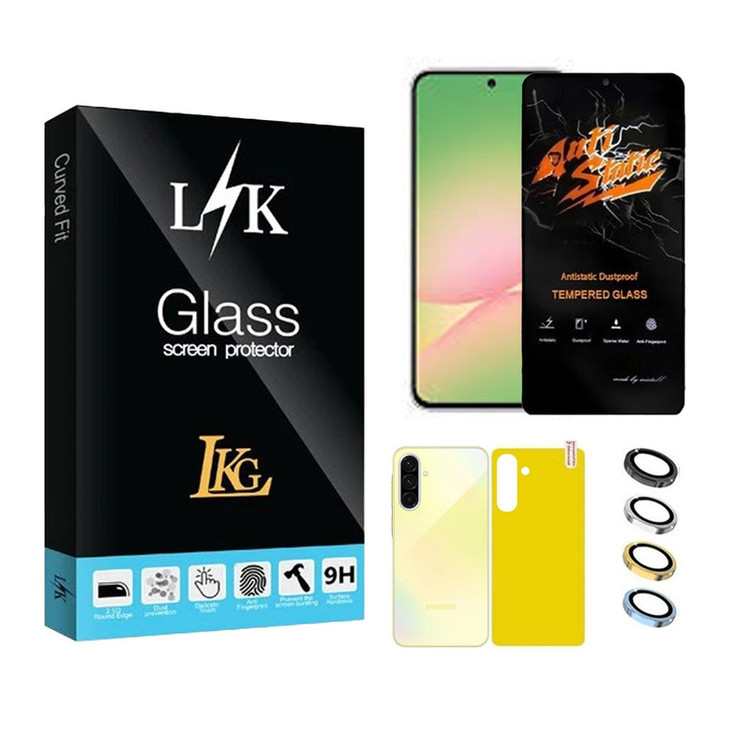 محافظ صفحه نمایش ال کا جی مدل انتی استاتیک مناسب برای گوشی موبایل سامسونگ Galaxy A56 5G به همراه محافظ پشت گوشی و محافظ لنز