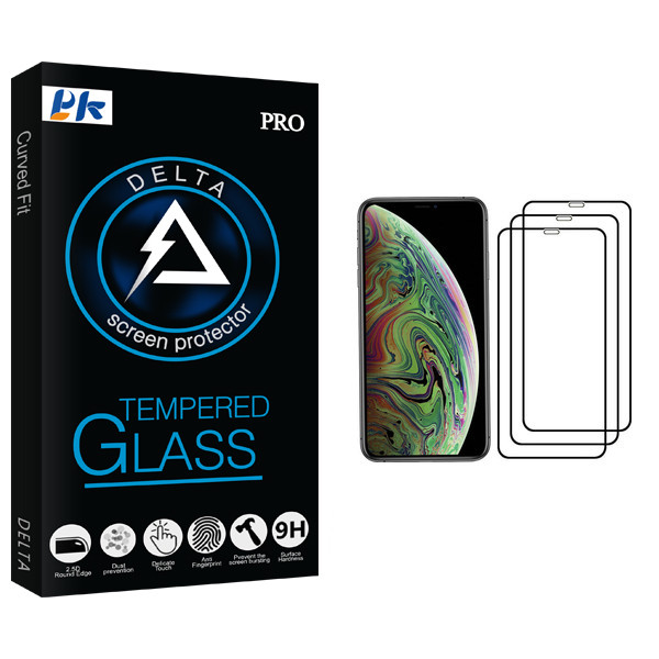 محافظ صفحه نمایش پی کی مدل Delta Glass مناسب برای گوشی موبایل اپل iPhone XS بسته سه عددی
