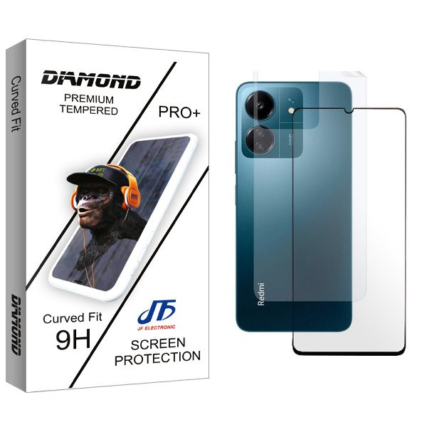 محافظ صفحه نمایش شیشه ای جی اف مدل Diamond مناسب برای گوشی موبایل شیائومی Redmi 13C  به همراه محافظ پشت گوشی