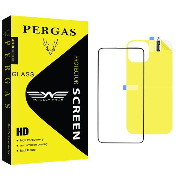 محافظ صفحه نمایش شیشه ای وایلی نایس مدل Pergas مناسب برای گوشی موبایل اپل iPhone 13 به همراه محافظ پشت گوشی