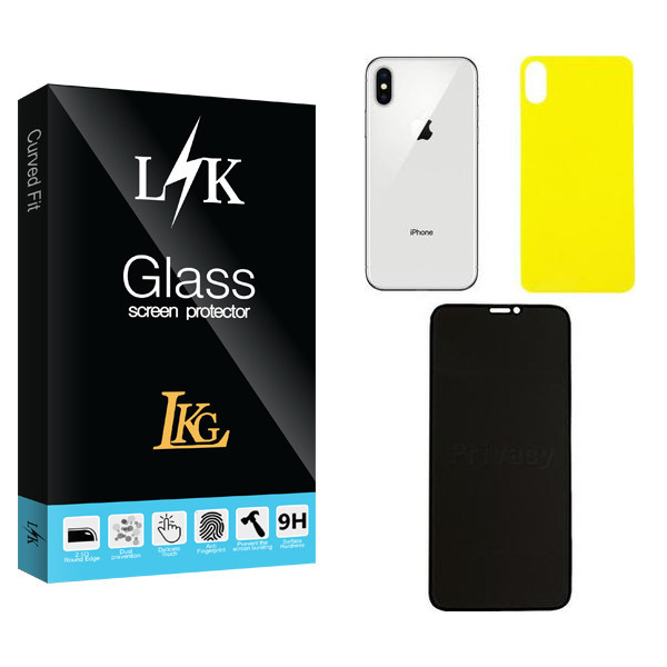 محافظ صفحه نمایش حریم شخصی ال کا جی مدل LK مناسب برای گوشی موبایل اپل iPhone X به همراه محافظ پشت گوشی