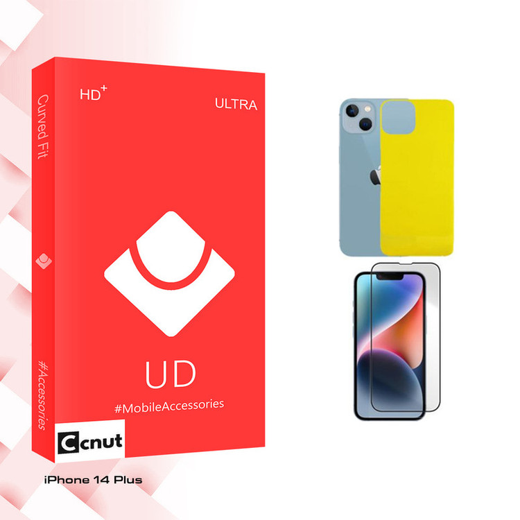 محافظ صفحه نمایش شیشه ای کوکونات مدل UD مناسب برای گوشی موبایل اپل iPhone 14 Plus به همراه محافظ پشت گوشی
