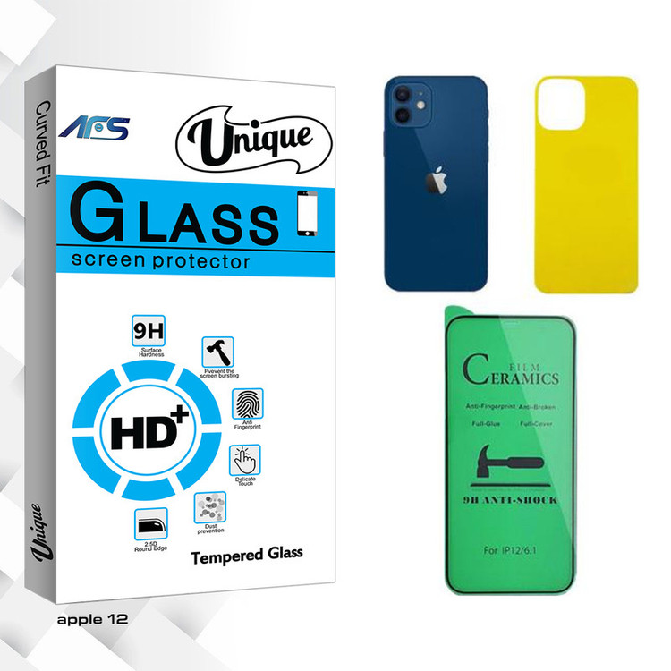 محافظ صفحه نمایش سرامیکی ای اف اس مدل Unique مناسب برای گوشی موبایل اپل iphone 12 به همراه محافظ پشت گوشی