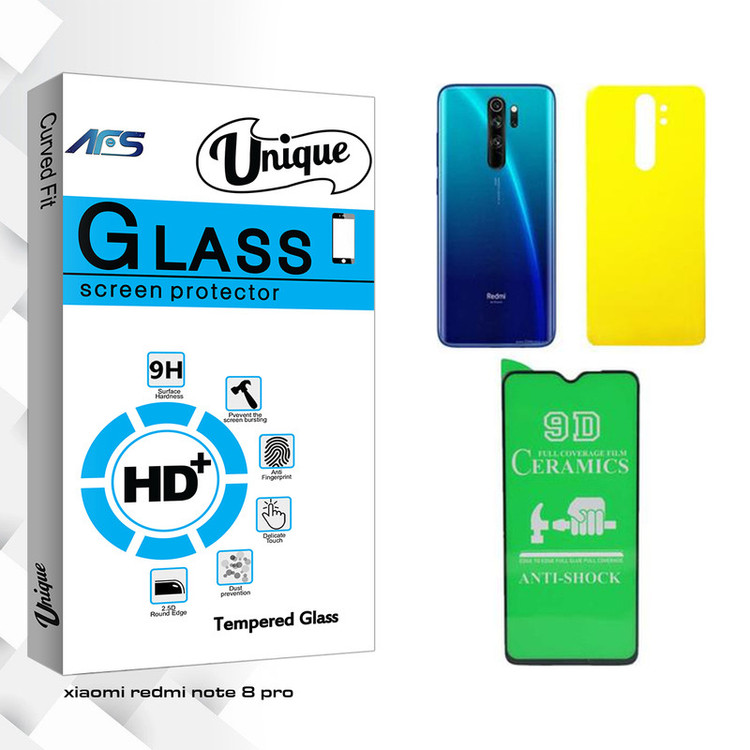 محافظ صفحه نمایش سرامیکی ای اف اس مدل Unique مناسب برای گوشی موبایل شیائومی Redmi Note 8 Pro به همراه محافظ پشت گوشی
