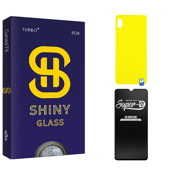 محافظ صفحه نمایش شیشه ای آتوچبو مدل Shiny  Super-D مناسب برای گوشی موبایل سامسونگ GALAXY A10  به همراه محافظ پشت گوشی
