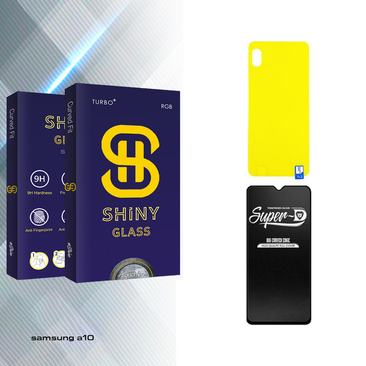محافظ صفحه نمایش شیشه ای آتوچبو مدل Shiny Super-D مناسب برای گوشی موبایل سامسونگ GALAXY A10 به همراه محافظ پشت گوشی