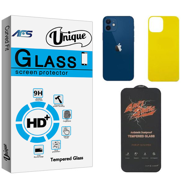 محافظ صفحه نمایش ای اف اس مدل Unique ANTI-STATIC مناسب برای گوشی موبایل اپل iPhone 12 به همراه محافظ پشت گوشی