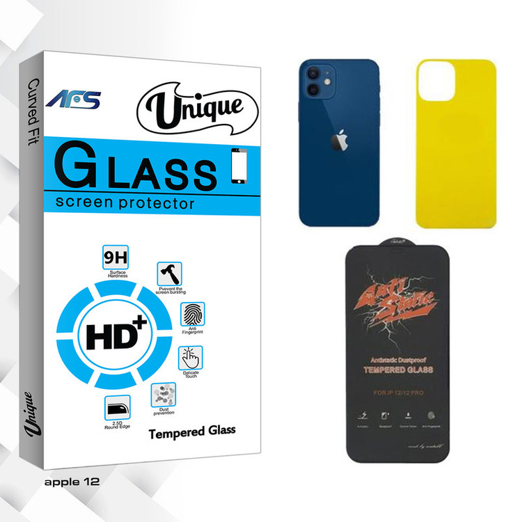 محافظ صفحه نمایش ای اف اس مدل Unique ANTI-STATIC مناسب برای گوشی موبایل اپل iPhone 12 به همراه محافظ پشت گوشی
