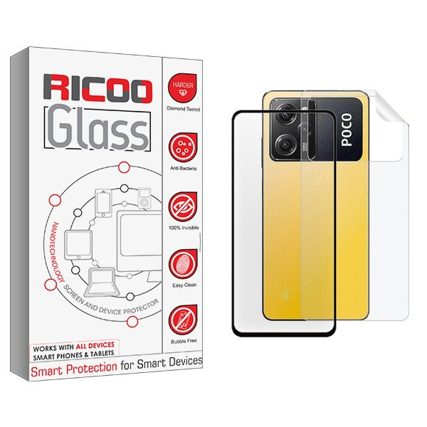 محافظ صفحه نمایش شیشه ای ریکو مدل RiC2 مناسب برای گوشی موبایل شیائومی Poco X5 Pro به همراه محافظ پشت گوشی