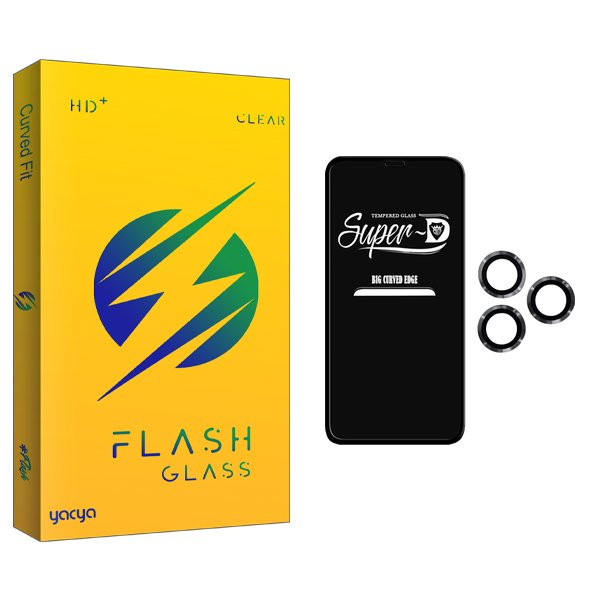 محافظ صفحه نمایش یاکیا مدل Yac SuperD مناسب برای گوشی موبایل اپل iPhone 12 Pro Max  به همراه محافظ لنز گوشی