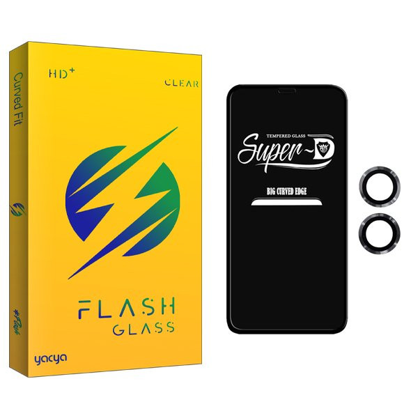 محافظ صفحه نمایش یاکیا مدل Yac SuperD مناسب برای گوشی موبایل اپل iPhone 12  به همراه محافظ لنز گوشی