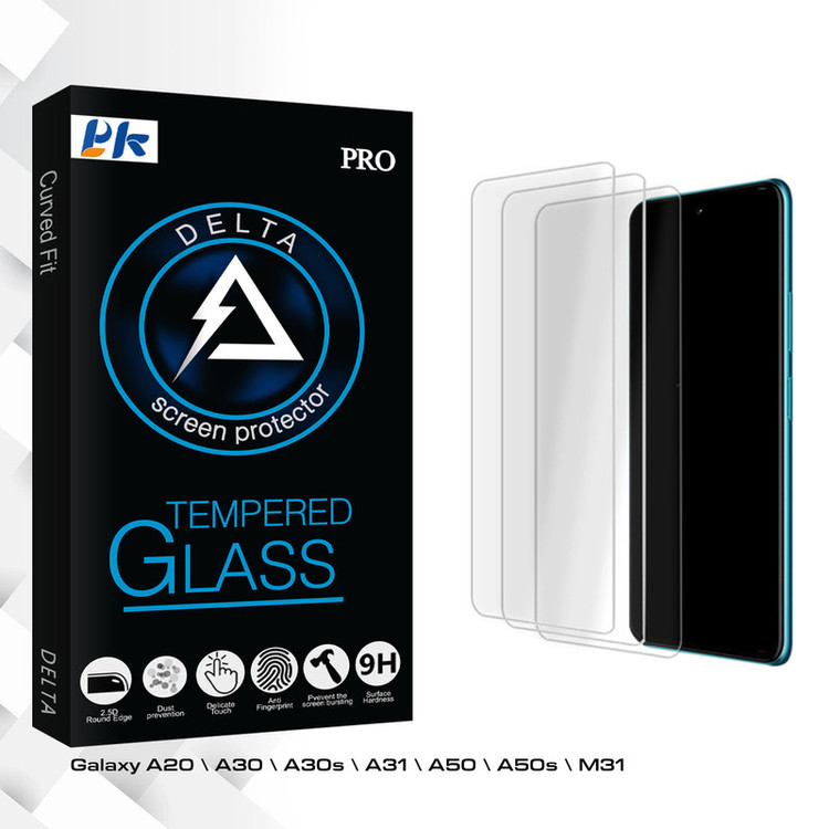 محافظ صفحه نمایش شیشه ای پی کی مدل Delta Glass MIX3 مناسب برای گوشی موبایل سامسونگ Galaxy A20 \ A30 \ A30s \ A31 \ A50 \ A50s \ M31 بسته سه عددی