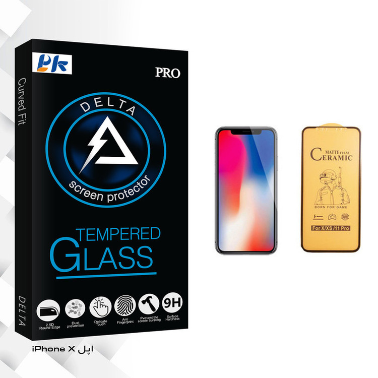 محافظ صفحه نمایش سرامیکی پی کی مدل Delta Glass مناسب برای گوشی موبایل اپل iPhone X
