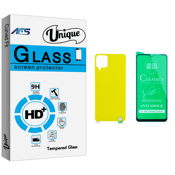 محافظ صفحه نمایش سرامیکی ای اف اس مدل Unique Glass مناسب برای گوشی موبایل سامسونگ Galaxy A12 به همراه محافظ پشت گوشی