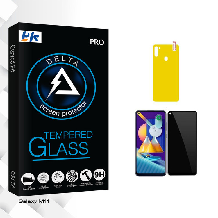 محافظ صفحه نمایش سرامیکی حریم شخصی پی کی مدل Delta Glass مناسب برای گوشی موبایل سامسونگ Galaxy M11 محافظ پشت گوشی