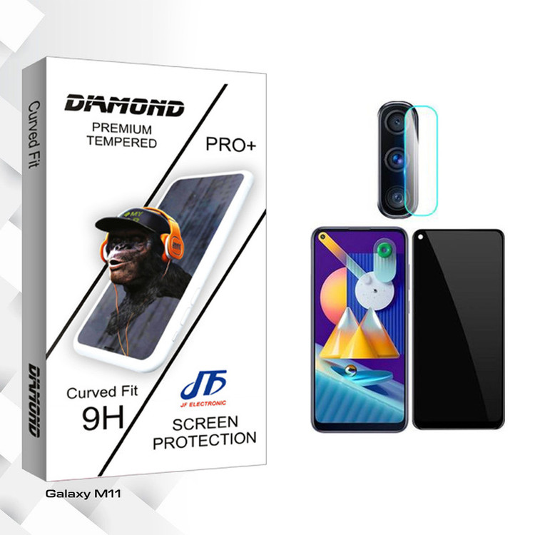 محافظ صفحه نمایش حریم شخصی جی اف مدل Diamond Pro مناسب برای گوشی موبایل سامسونگ Galaxy M11 به همراه محافظ لنز گوشی