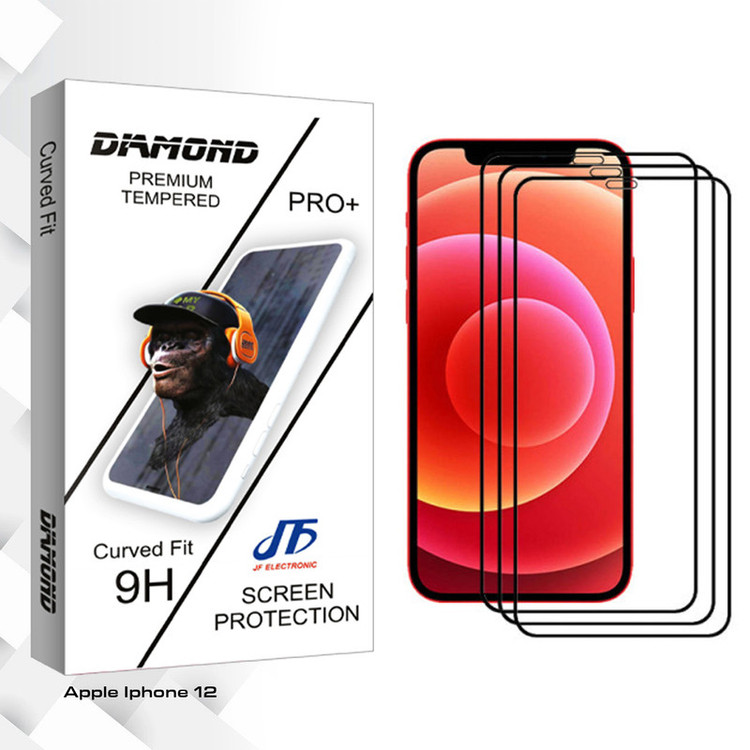 محافظ صفحه نمایش جی اف مدل Diamond glass مناسب برای گوشی موبایل اپل Iphone 12 بسته سه عددی