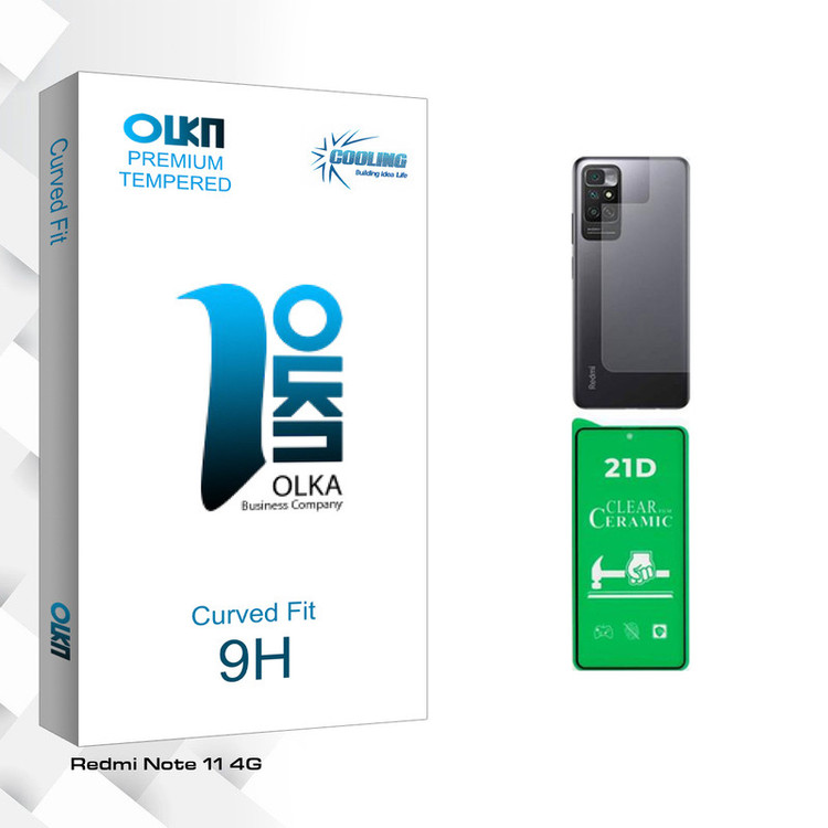 محافظ صفحه نمایش سرامیکی کولینگ مدل Olka Glass مناسب برای گوشی موبایل شیائومی Redmi Note 11 4G به همراه محافظ پشت گوشی