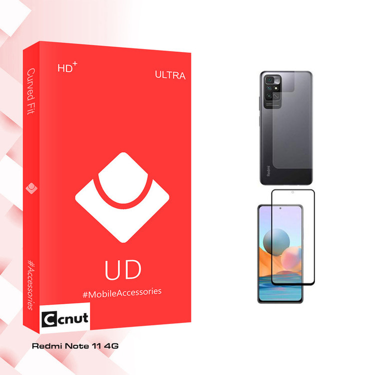 محافظ صفحه نمایش شیشه ای کوکونات مدل UD Curve مناسب برای گوشی موبایل شیائومی Redmi Note 11 4G به همراه محافظ پشت گوشی
