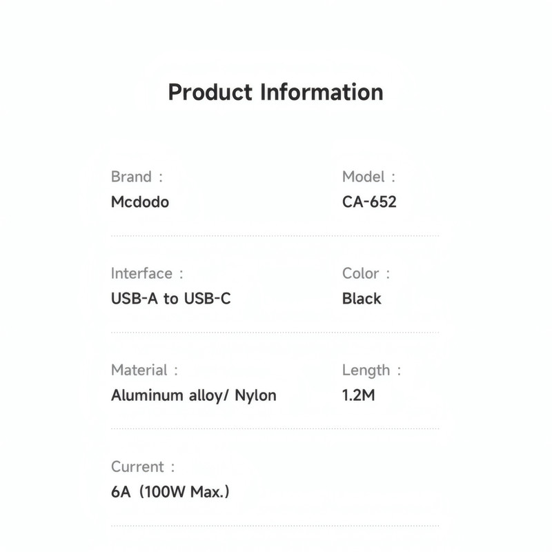 کابل تبدیل USB به USB-C مک دودو ۶۵۲ مدل 23 طول 1.2 متر