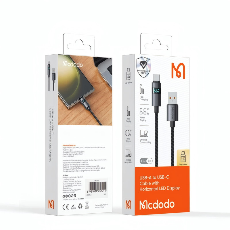 کابل تبدیل USB به USB-C مک دودو ۶۵۲ مدل 23 طول 1.2 متر