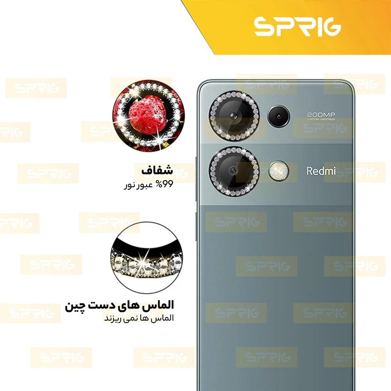 محافظ لنز دوربین رینگی اسپریگ مدل Ring Metal Diamond مناسب برای گوشی موبایل شیائومی Redmi Note 13 Pro 4G