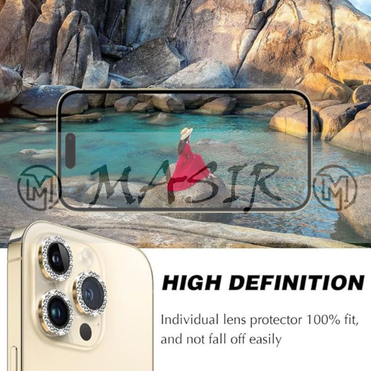 محافظ لنز دوربین مسیر مدل رینگی نگین دار مناسب برای گوشی موبایل اپل Iphone 15 Pro / 15 Pro Max