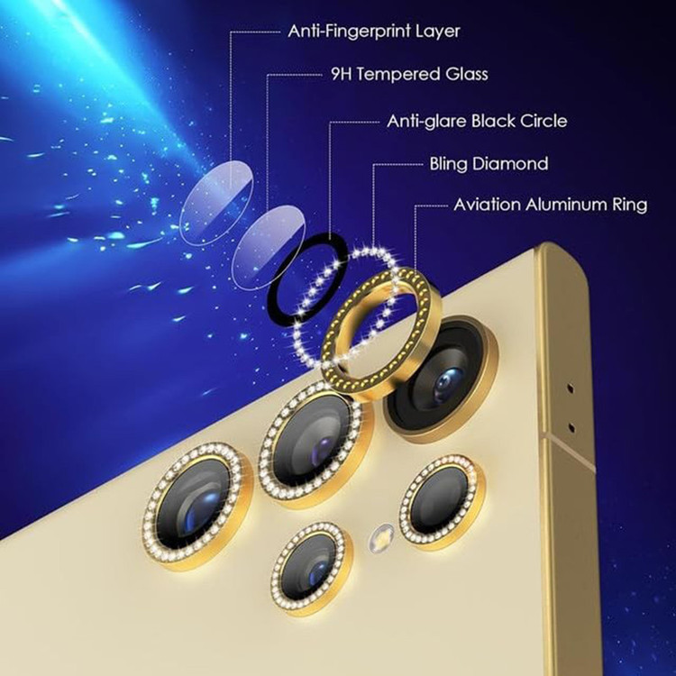 محافظ لنز دوربین شیشه ای راینو مدل Diamond Ring مناسب برای گوشی موبایل سامسونگ Galaxy S24 Ultra / Galaxy S23 Ultra